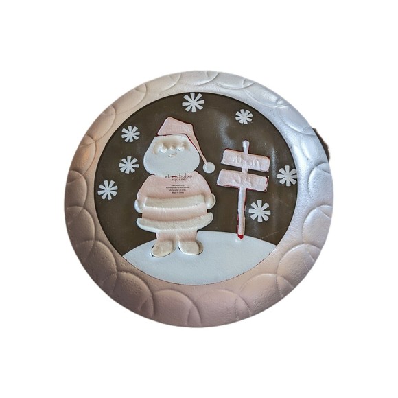 Christmas Holiday Santa Serving Plate Cookies Glass 13" St. Nicolas Square - Picture 2 of 2